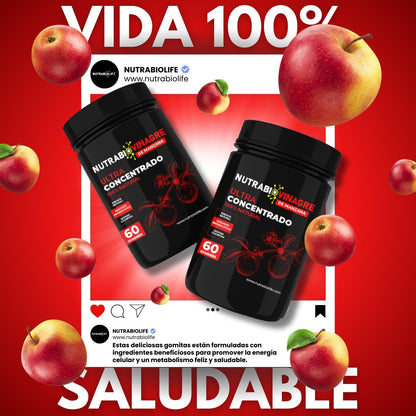 NutraBio Vinagre de Manzana Gummies – Apoya la Digestión, Detox y Energía Natural (60 Gummies)